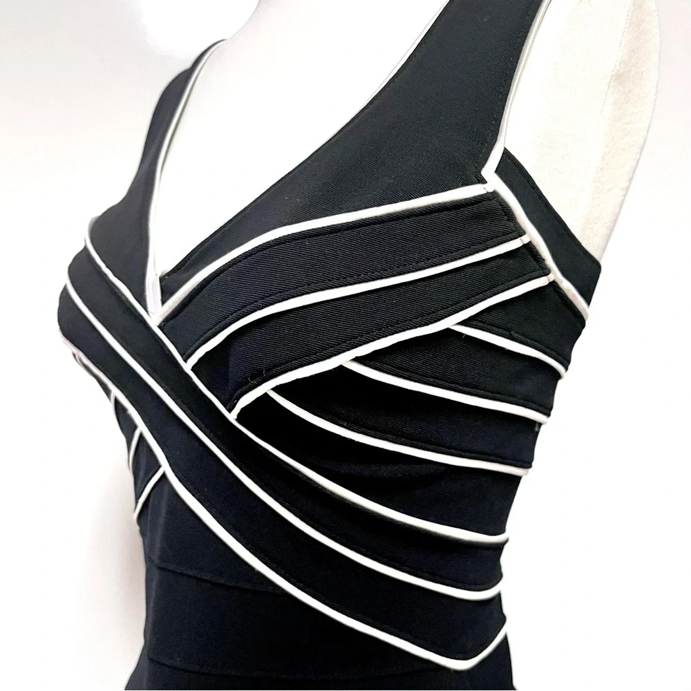 Tadashi Shoji Vintage Bodycon Bandage Cocktail Dress LBD Size Small Y2K USA Made - Picture 4 of 8